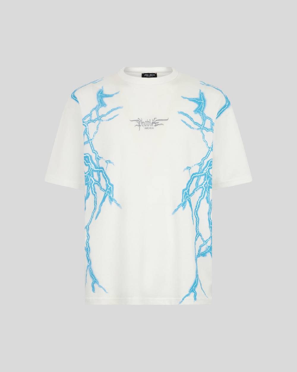 Phobia Archive T-SHIRT BIANCA CON FULMINI LATERALI AZZURRI