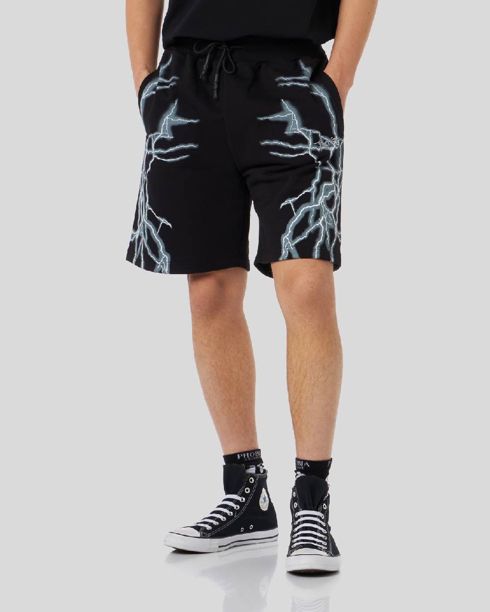 Phobia Archive PANTALONCINO NERO CON FULMINI LATERALI BIANCHI Italy
