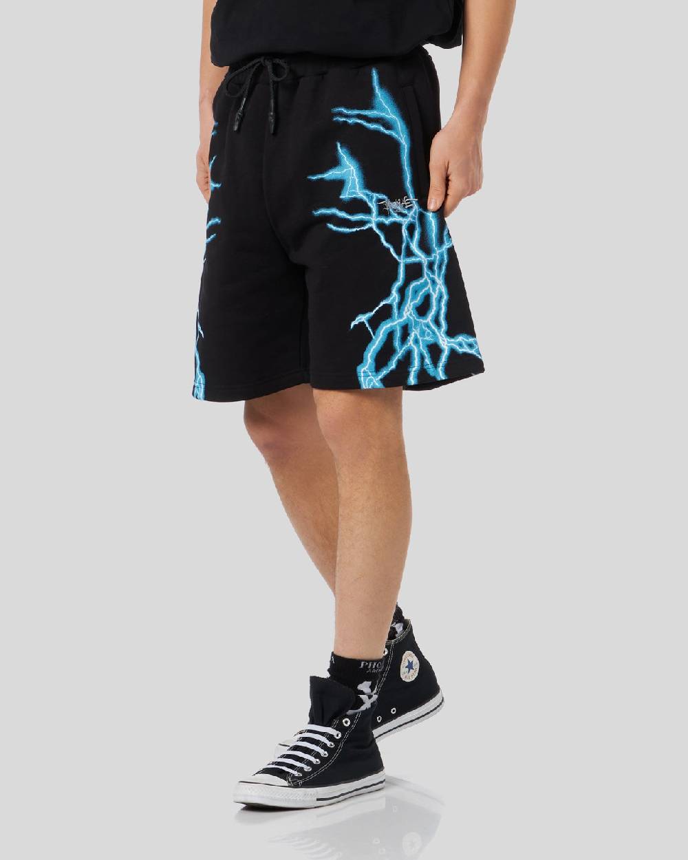 Phobia Archive PANTALONCINO NERO CON FULMINI LATERALI AZZURRI 2025