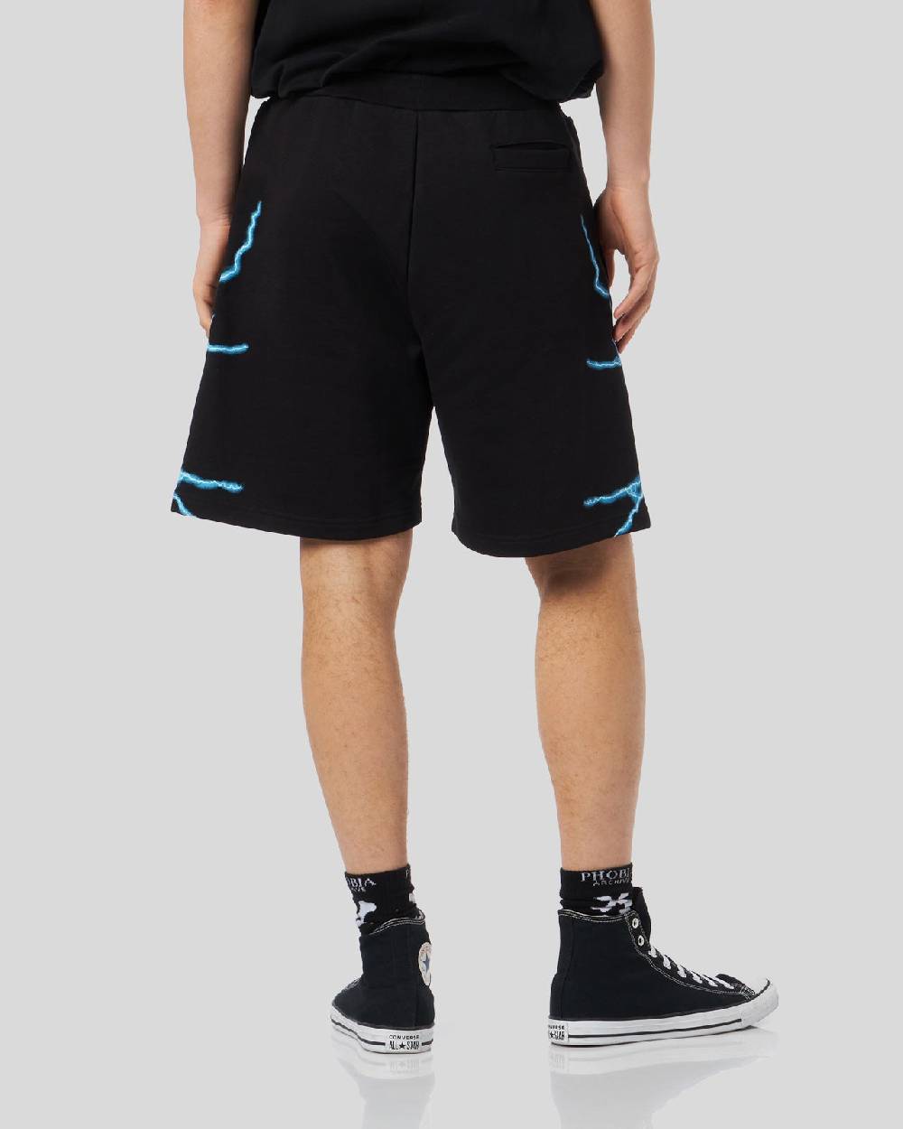Phobia Archive PANTALONCINO NERO CON FULMINI LATERALI AZZURRI 2025