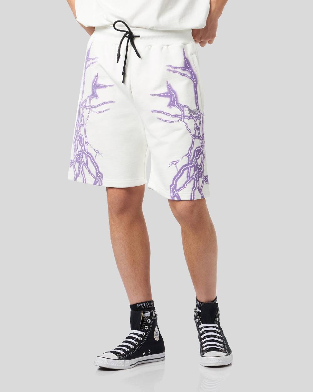 Phobia Archive PANTALONCINO BIANCO CON FULMINI LATERALI VIOLA In Linea