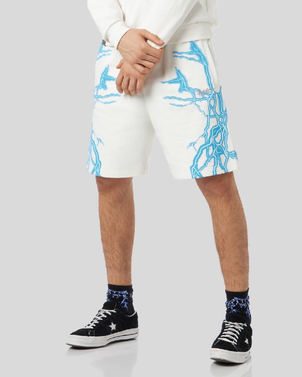 Phobia Archive PANTALONCINO BIANCO CON FULMINI LATERALI AZZURRI Nuovo
