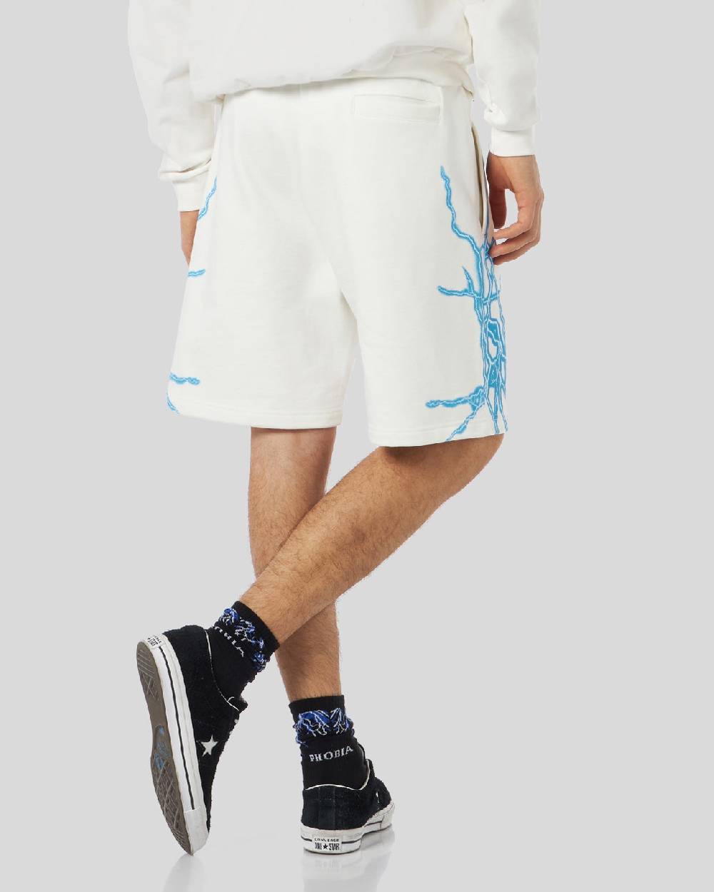 Phobia Archive PANTALONCINO BIANCO CON FULMINI LATERALI AZZURRI Nuovo