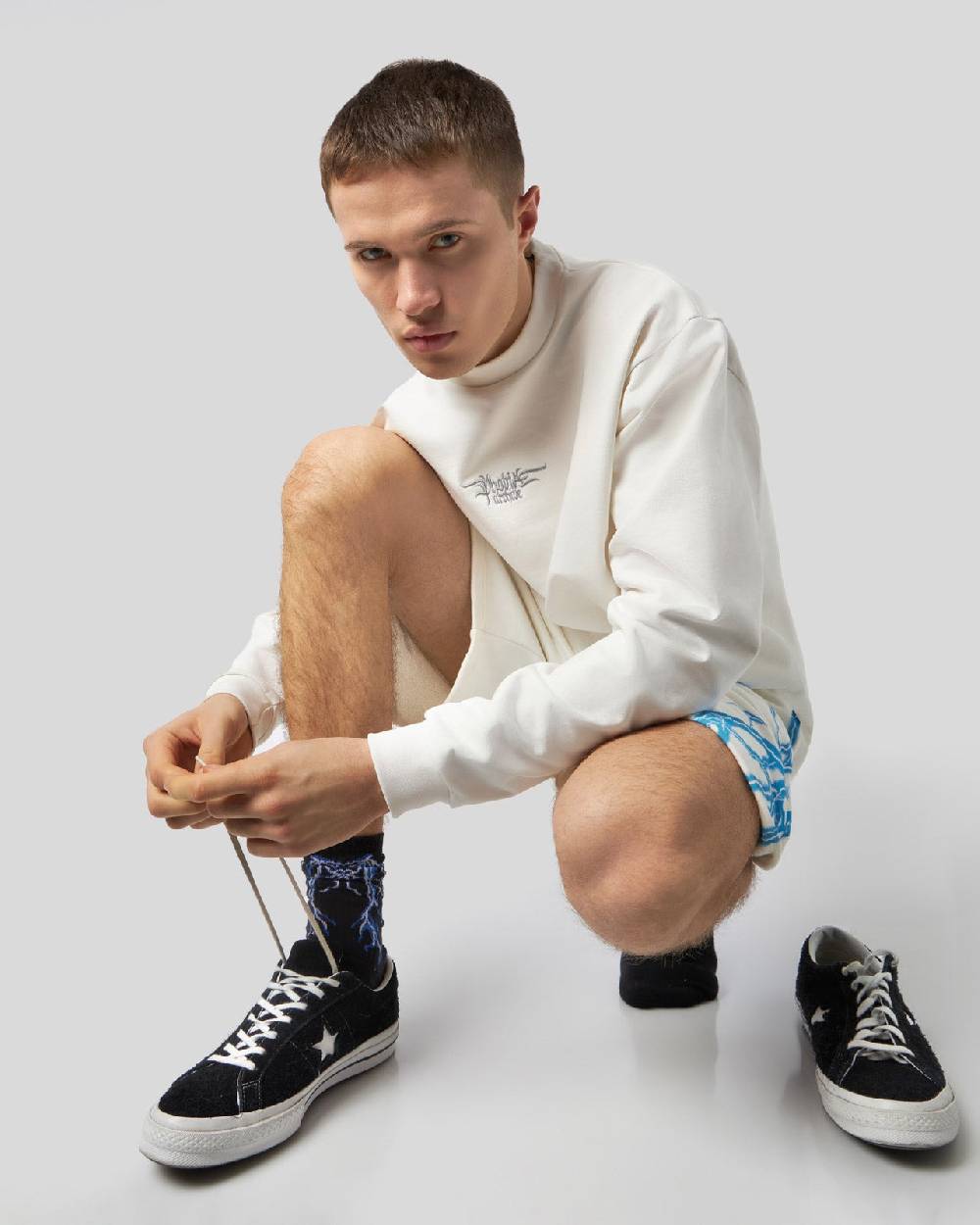 Phobia Archive PANTALONCINO BIANCO CON FULMINI LATERALI AZZURRI Nuovo