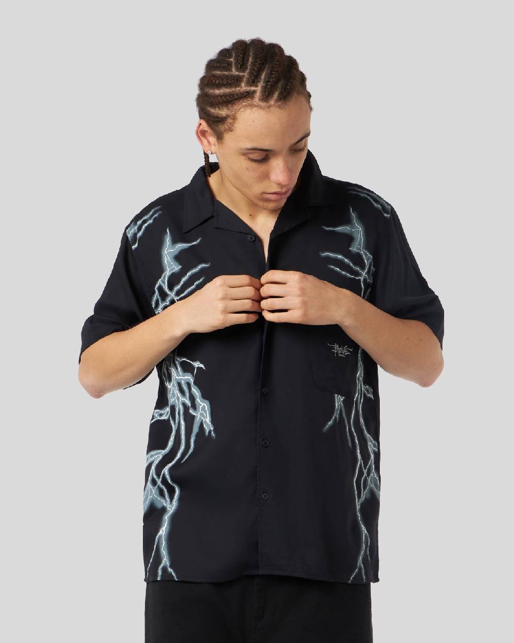 Phobia Archive CAMICIA NERA CON FULMINI LATERALI BIANCHI Qualità