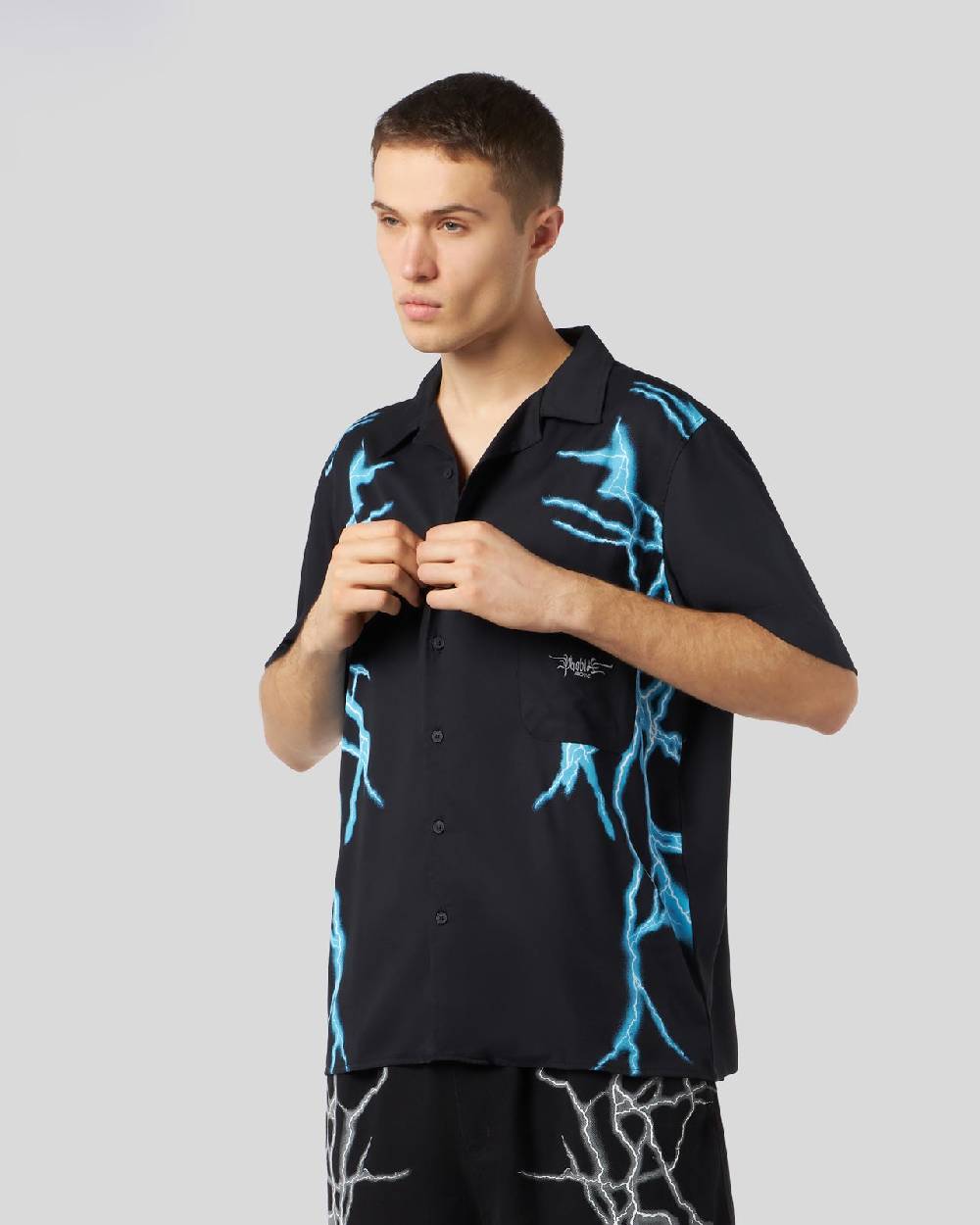 Phobia Archive CAMICIA NERA CON FULMINI LATERALI BLU Promozione