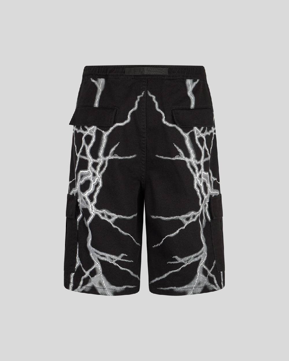 Phobia Archive PANTALONCINO CARGO NERO CON FULMINI LATERALI BIANCHI Pezzi Unici