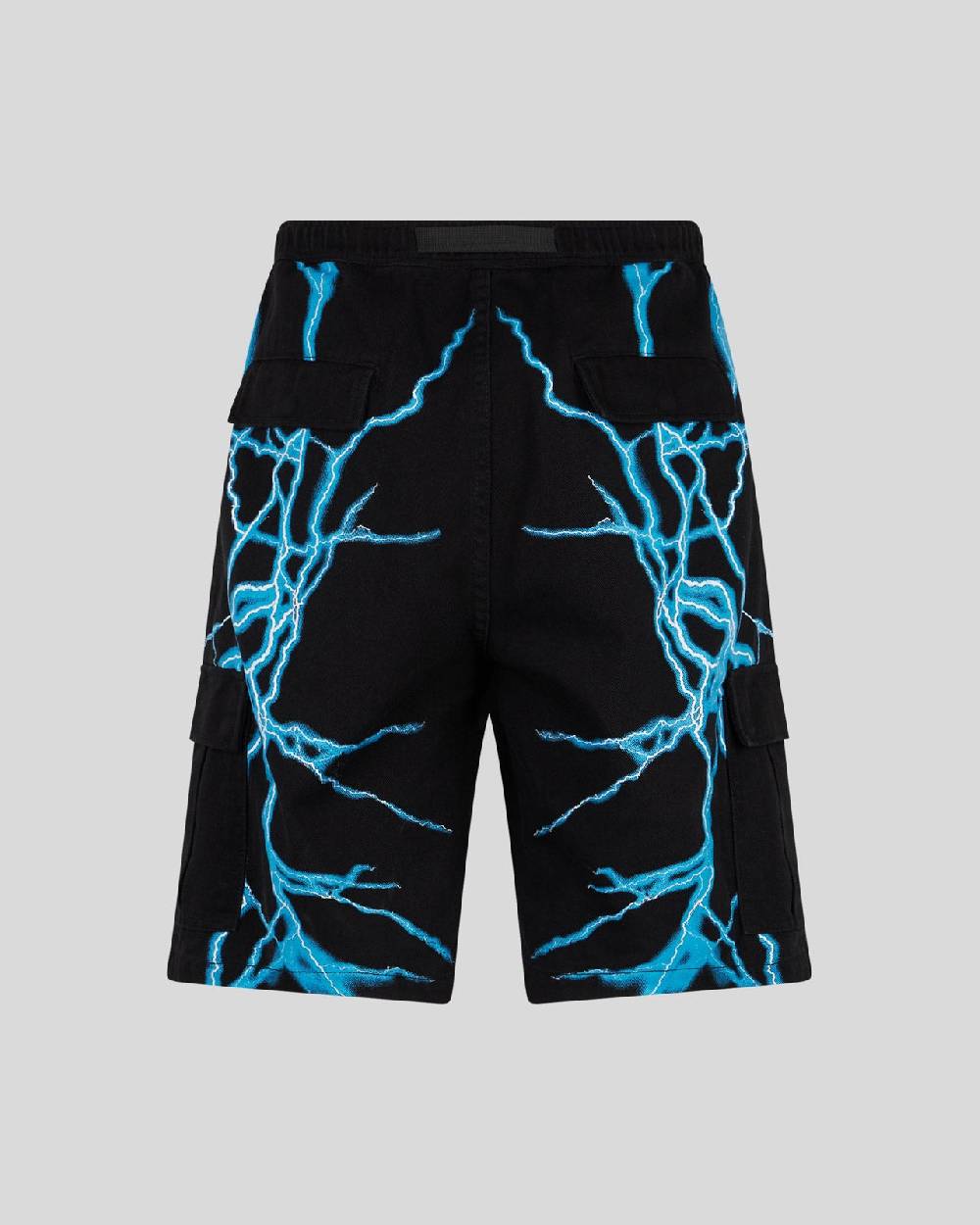 Phobia Archive PANTALONCINO CARGO NERO CON FULMINI LATERALI AZZURRI Qualità Garantita