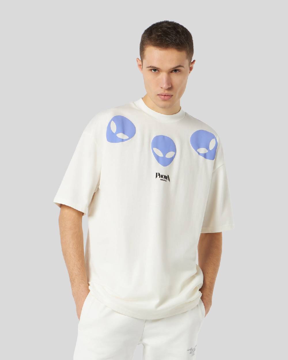 Phobia Archive T-SHIRT BIANCA CON GRAFICA TRIPLE ALIEN VIOLA Shopping Online