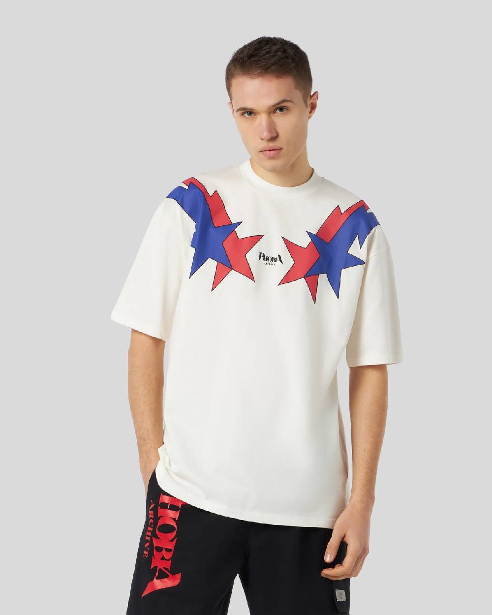 Phobia Archive T-SHIRT BIANCA CON GRAFICA STARRY LIGHTNING ROSSA E BLU Offerta