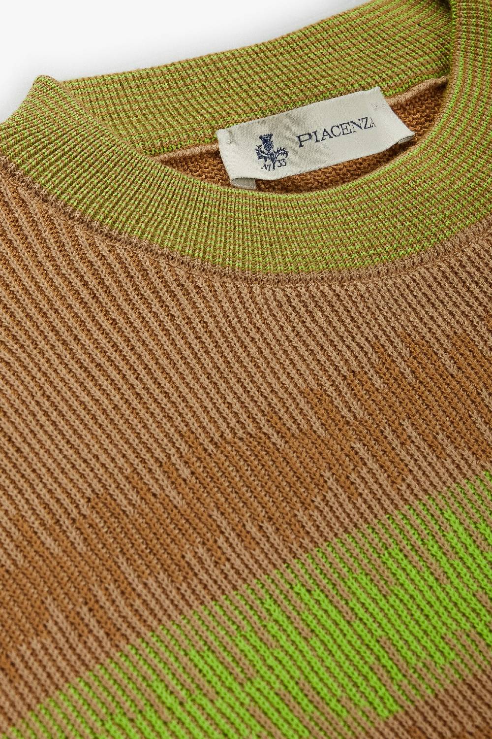 Piacenza 1733 Maglia maniche lughe ikat striped rib verde fluo e naturale Spedizione Gratuita