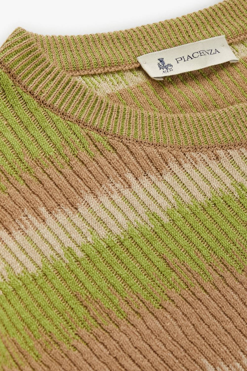 Piacenza 1733 Maglia maniche lunghe ikat striped flat rib verde e naturale Shopping Online