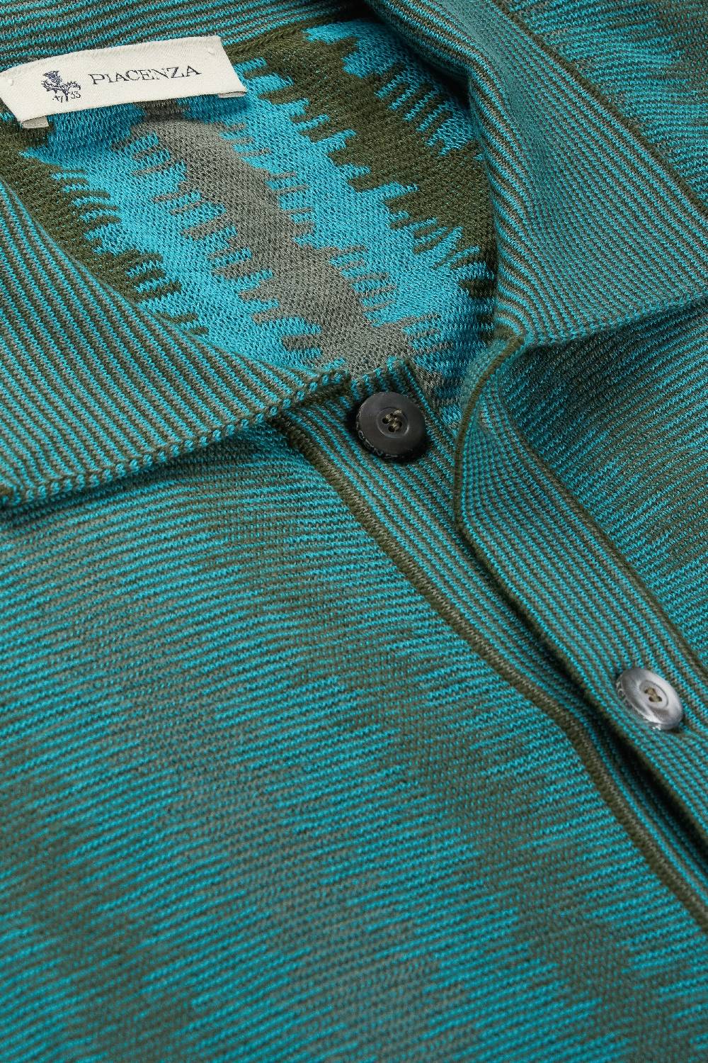 Piacenza 1733 Camicia maniche corte ikat vertical stripe verde e azzurro Affare Del Giorno