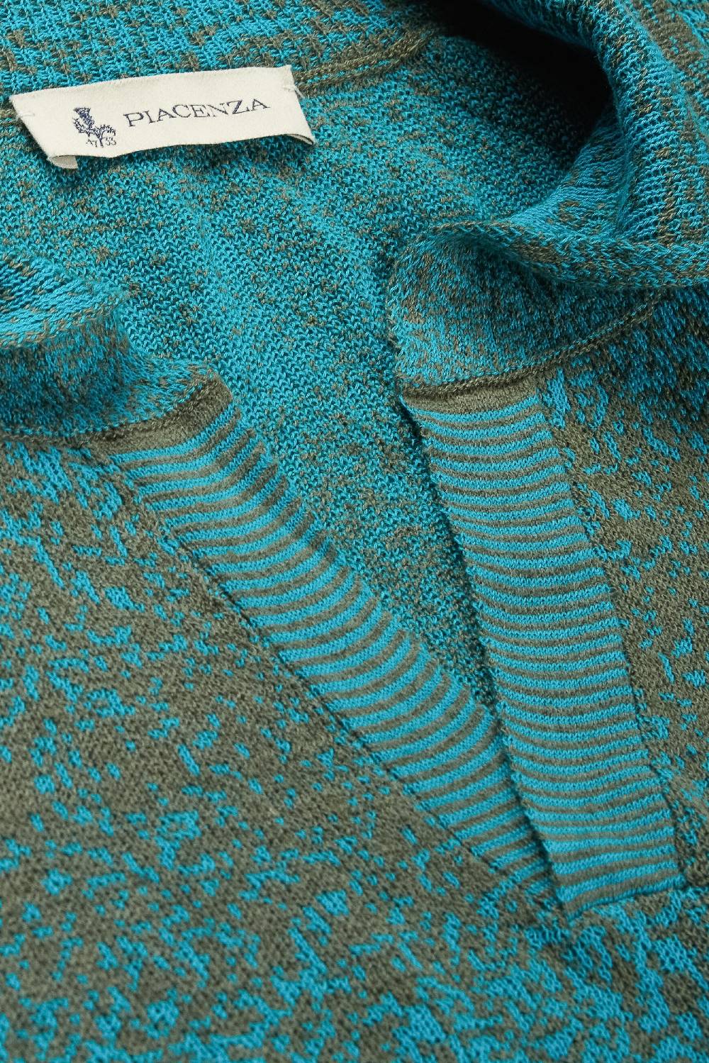 Piacenza 1733 Polo maniche lunghe pixel shadow stripe azzurro e verde Prezzo Ridotto