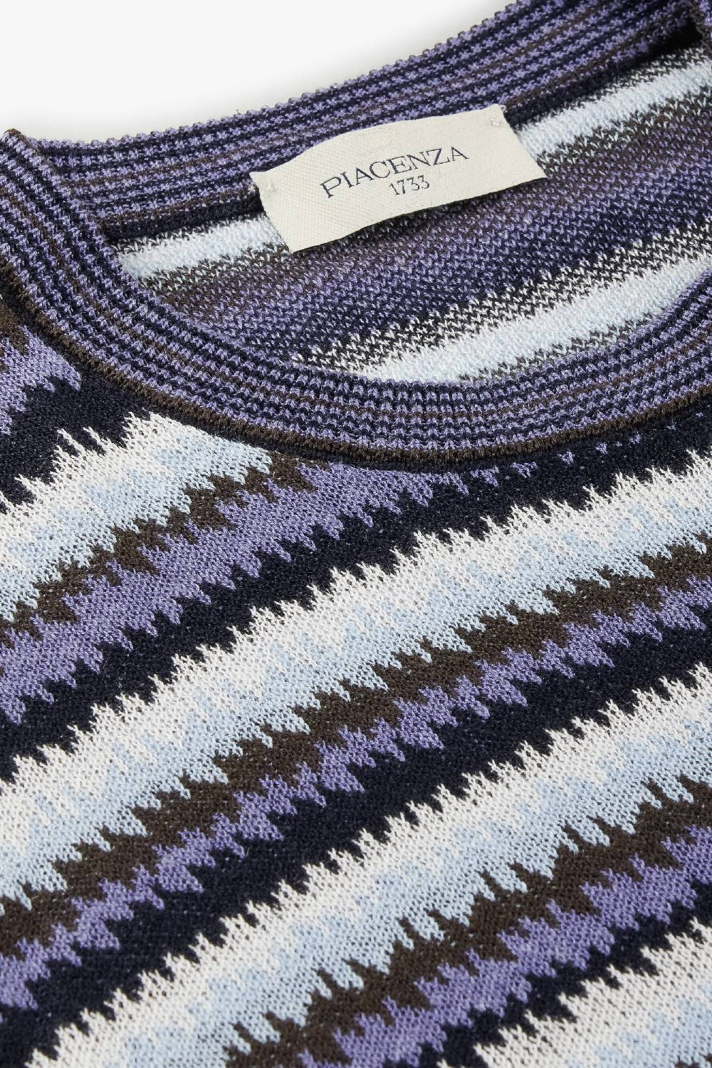 Piacenza 1733 Maglia maniche corte ikat stripe jacquard azzurro e marrone Italia
