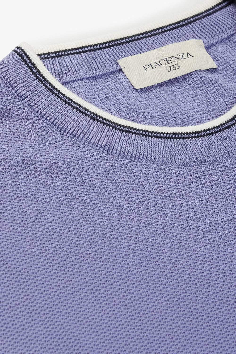Piacenza 1733 Maglia maniche corte shell stitch lilla bordo bianco Nuovo