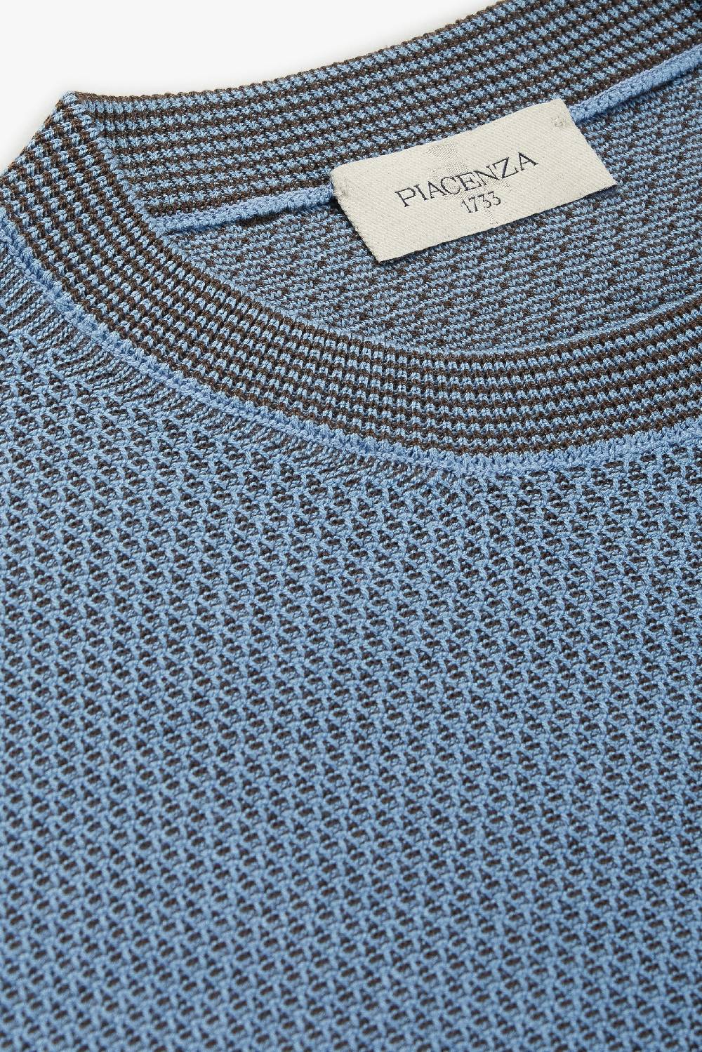 Piacenza 1733 Maglia maniche lunghe two tone slip azzurro e marrone Offerte