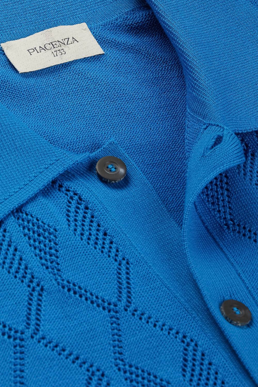 Piacenza 1733 Camicia maniche corte crochet blu elettrico Vendita Calda