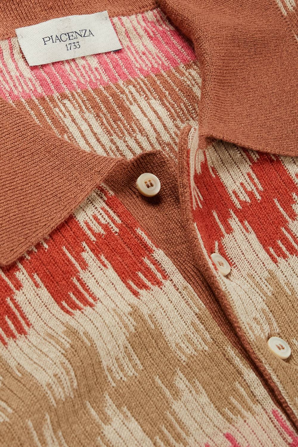 Piacenza 1733 Polo ikat zig zag fairisle flat rib jacquard bruciato neutro e rosa 2025