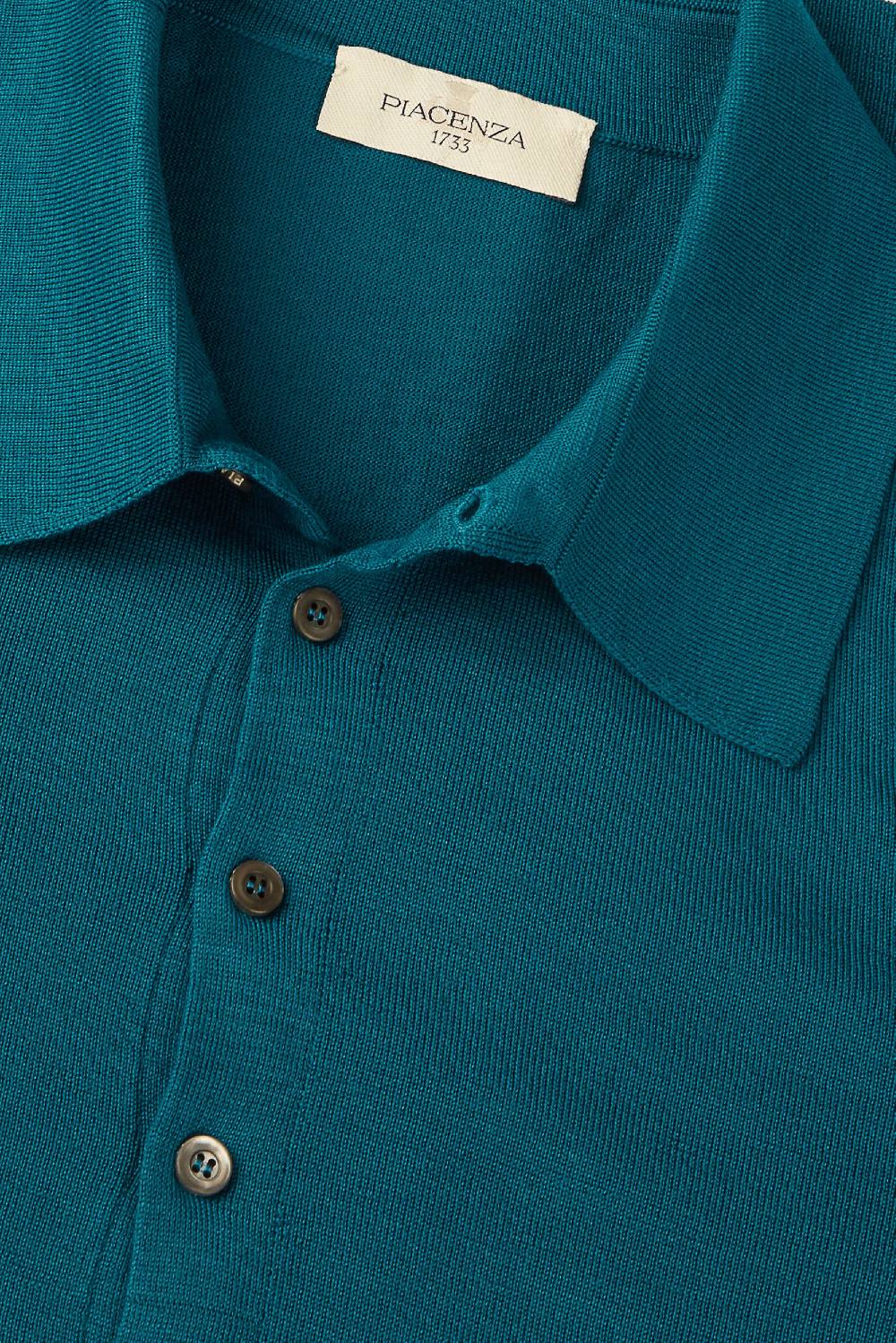 Piacenza 1733 Polo lana merino super fine petrolio Vendita Economica