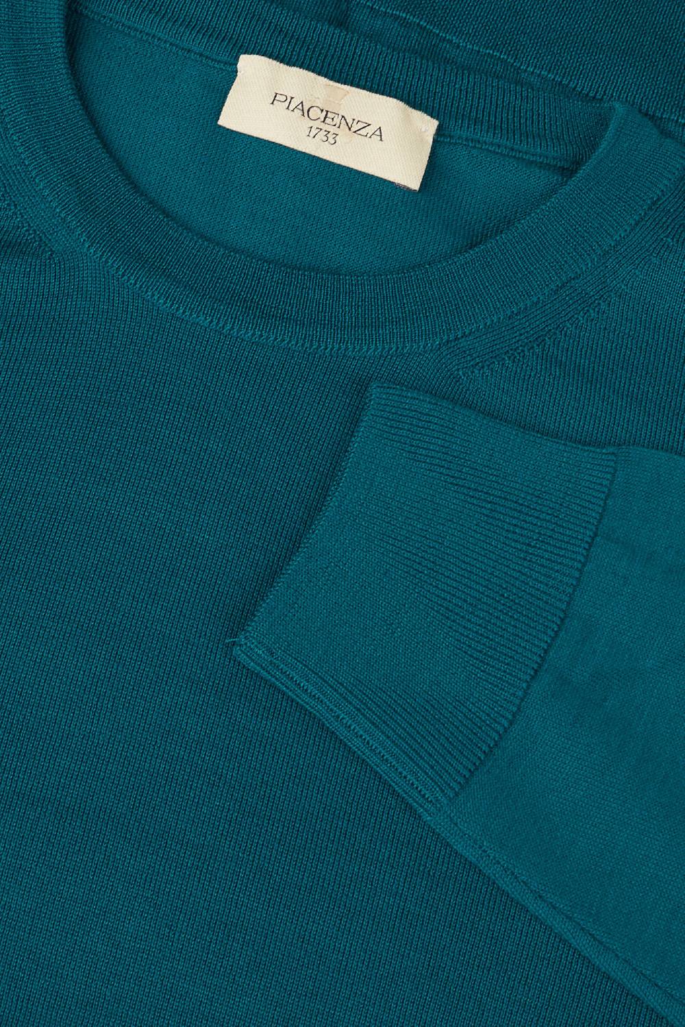 Piacenza 1733 Girocollo lana merino super fine petrolio Nuova