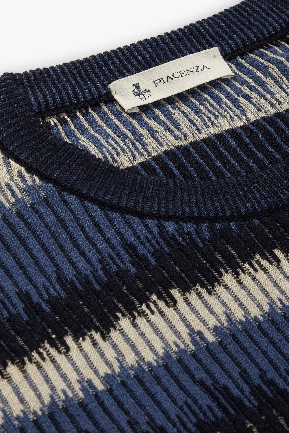 Piacenza 1733 Maglia maniche lunghe ikat striped flat rib blu e bianco Vendita