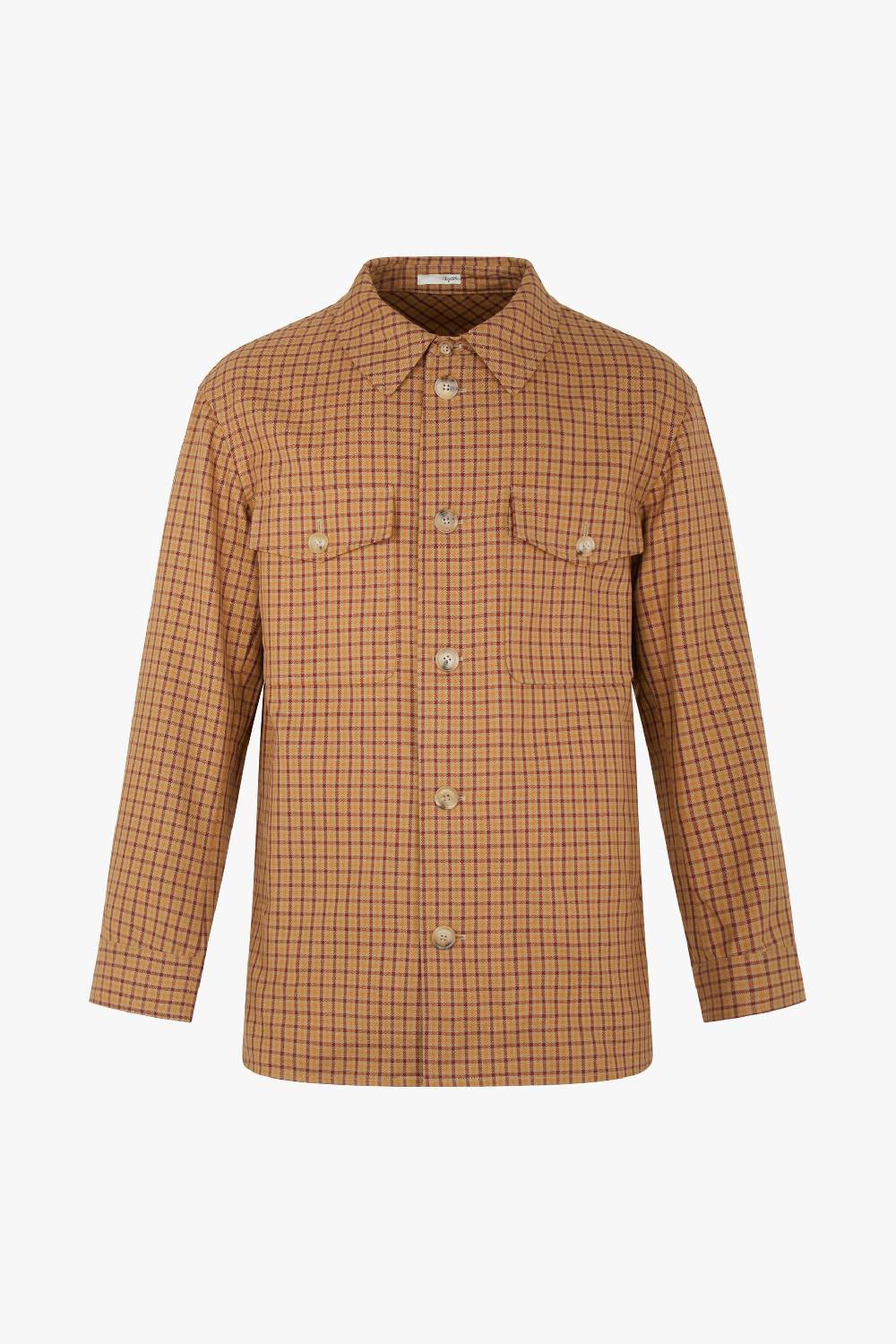 Piacenza 1733 Giacca camicia micro check cammello e bordeaux Consegna Veloce