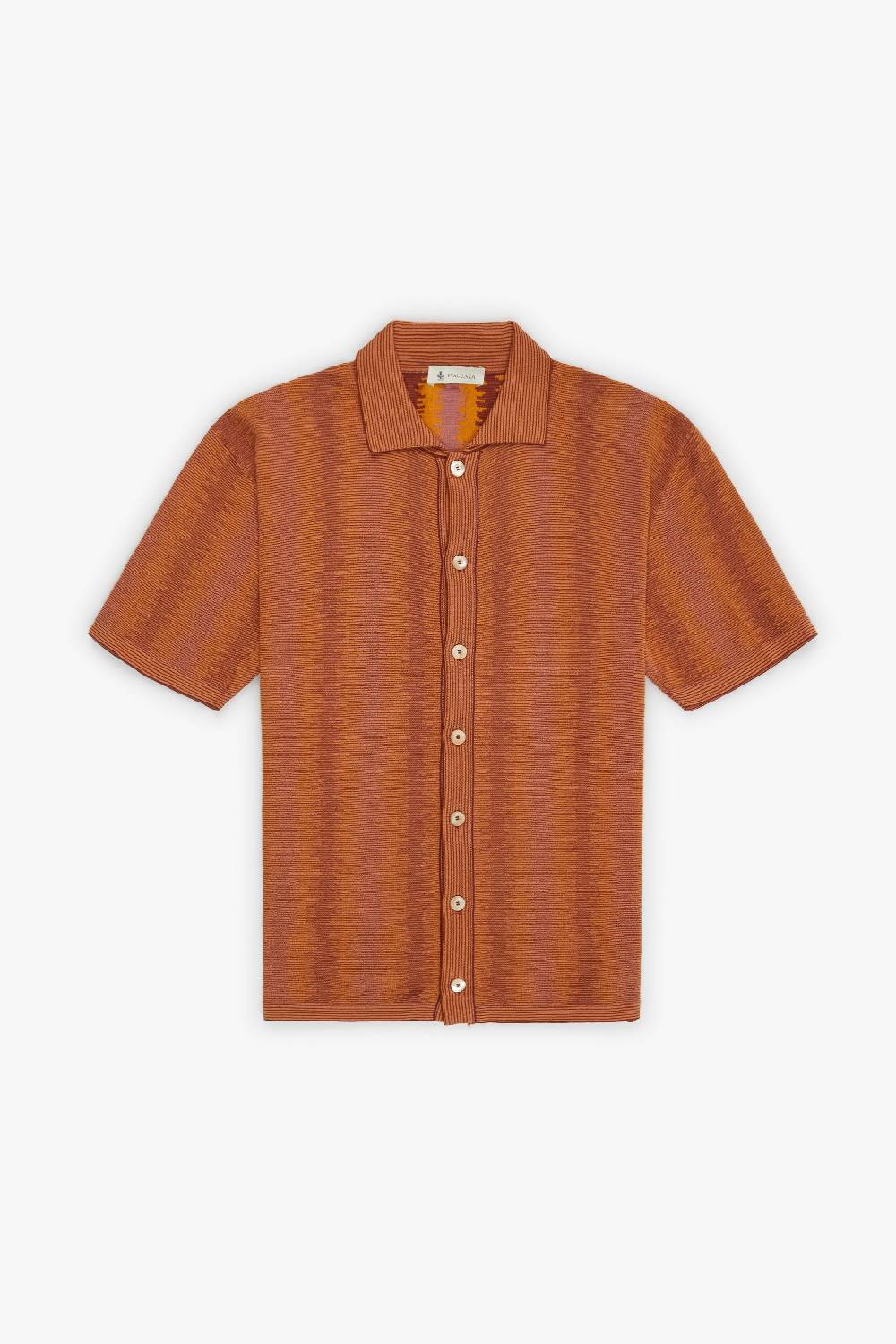 Piacenza 1733 Camicia maniche corte ikat vertical stripe senape e vinaccia