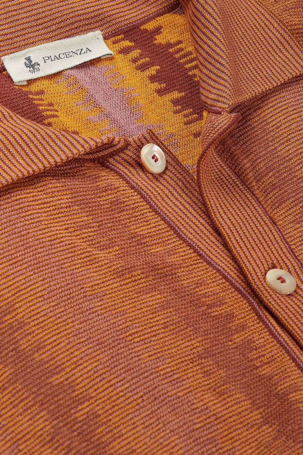 Piacenza 1733 Camicia maniche corte ikat vertical stripe senape e vinaccia Shopping Online
