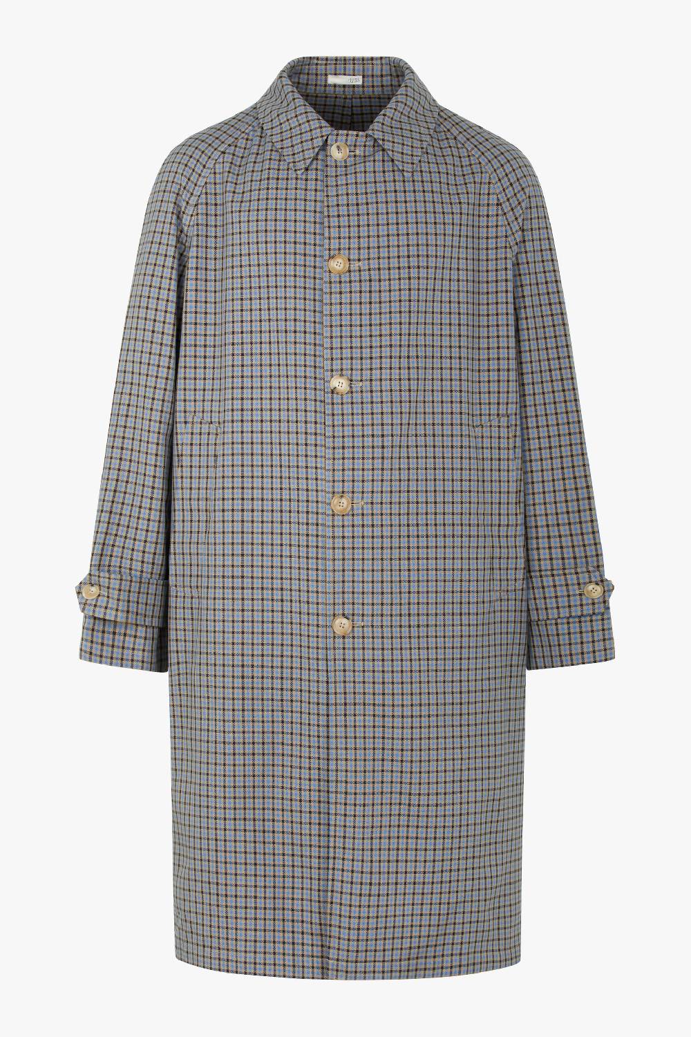 Piacenza 1733 Trench micro check azzurro e marrone Sconto
