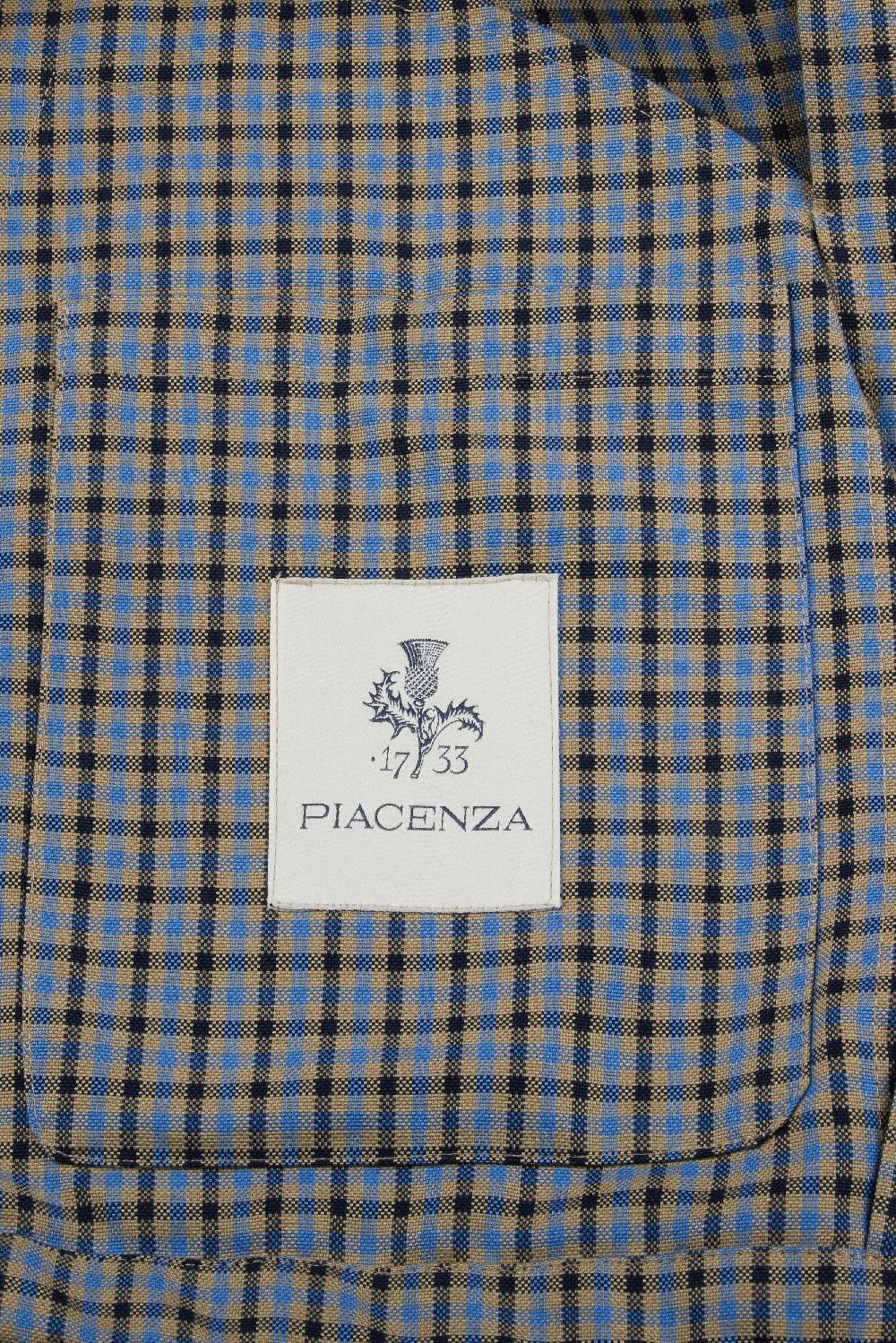 Piacenza 1733 Giacca collo camicia zip micro check azzurro e marrone Economico