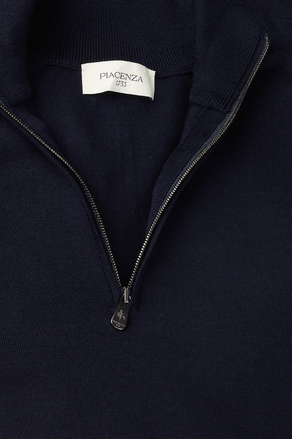 Piacenza 1733 Lupetto Zip lana merino super fine blu Presa
