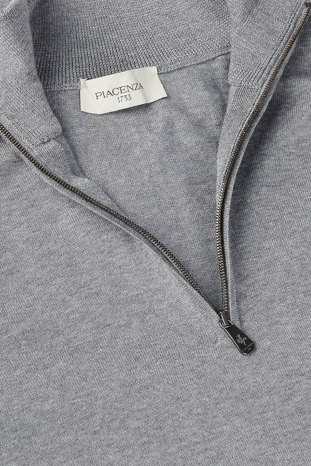 Piacenza 1733 Lupetto Zip lana merino super fine grigio chiaro Offerta