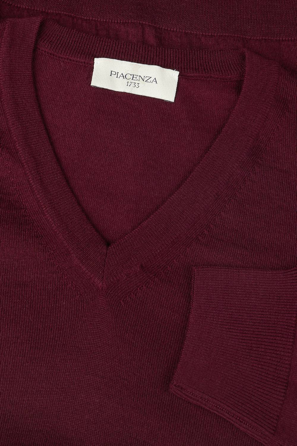 Piacenza 1733 Scollo V lana merino super fine bordeaux Outlet