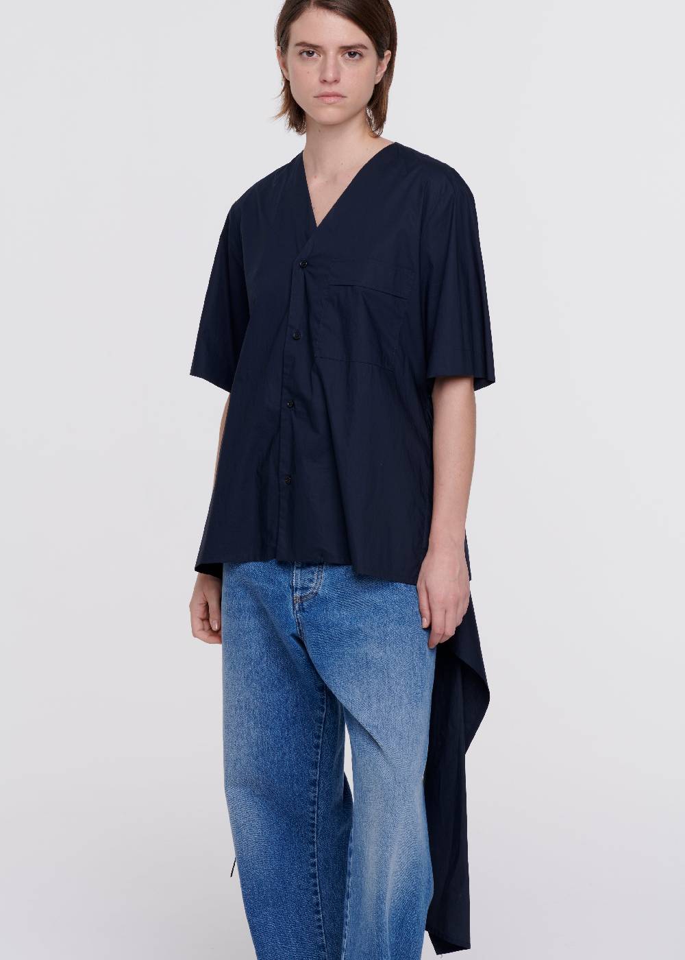 Plan C CAMICIA DI COTONE BLU CON STRASCICO Qualità