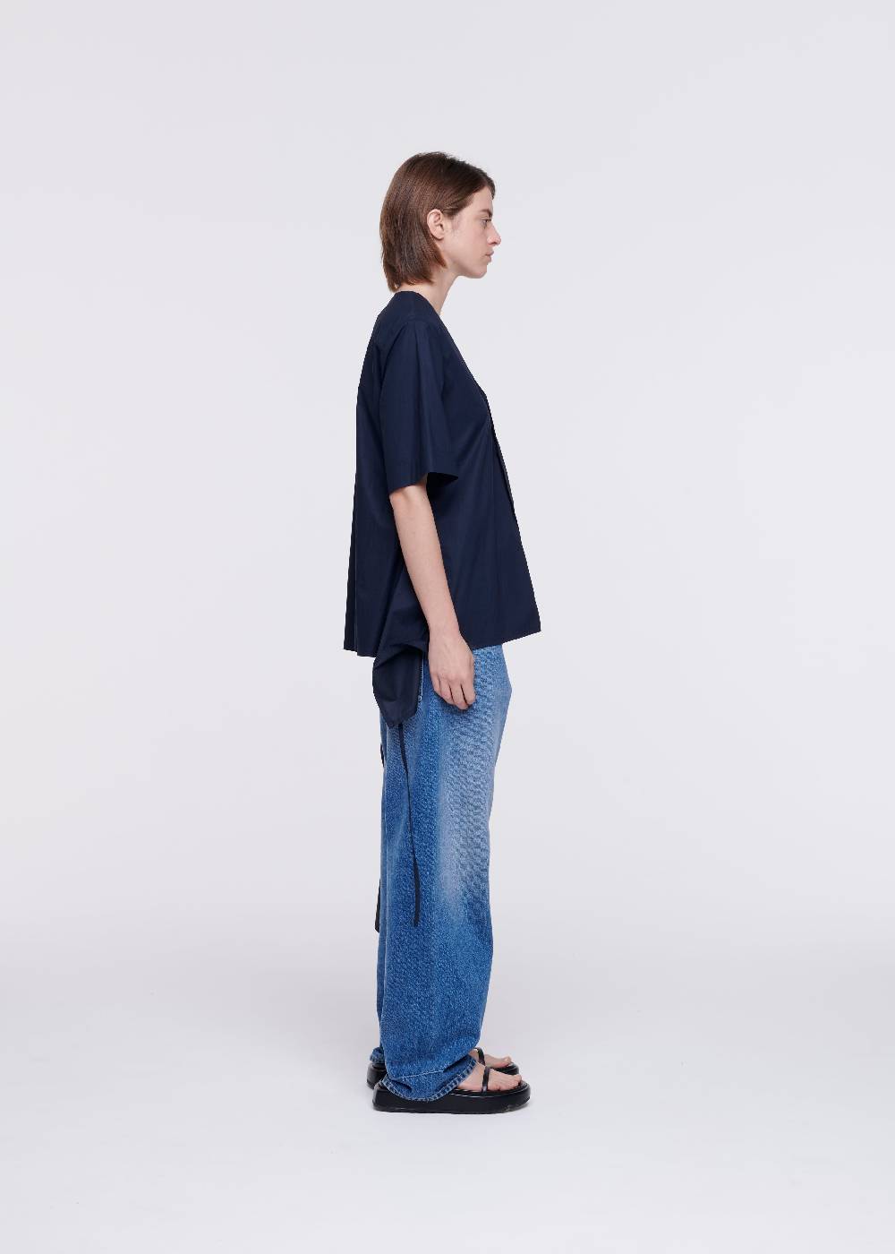 Plan C CAMICIA DI COTONE BLU CON STRASCICO Qualità