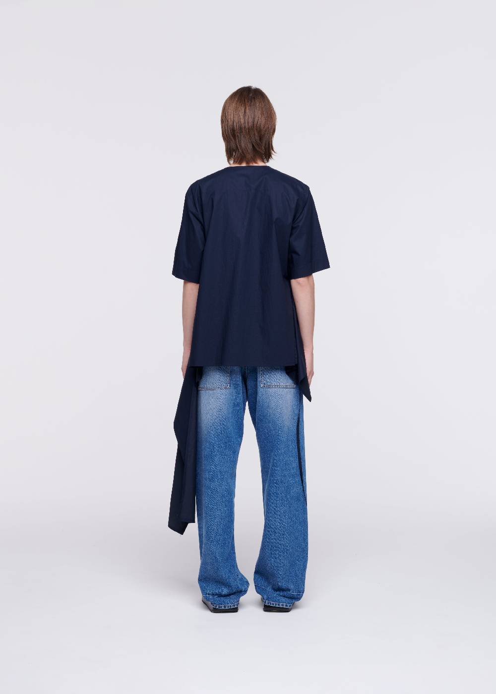 Plan C CAMICIA DI COTONE BLU CON STRASCICO Qualità