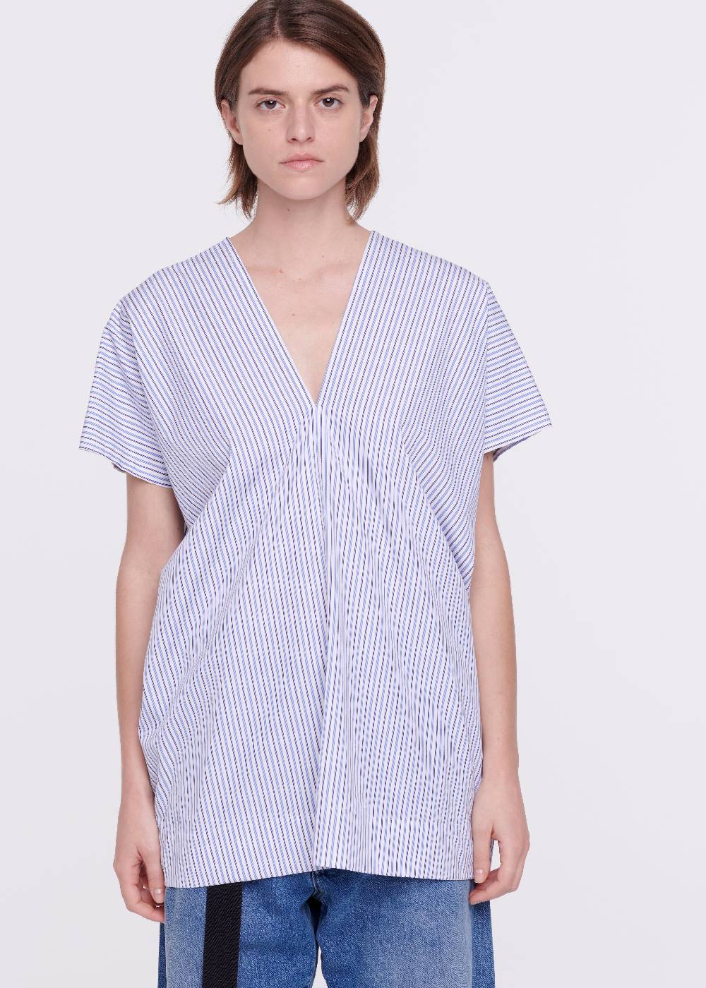 Plan C TOP A RIGHE IN COTONE CON SCOLLO A V Promozione