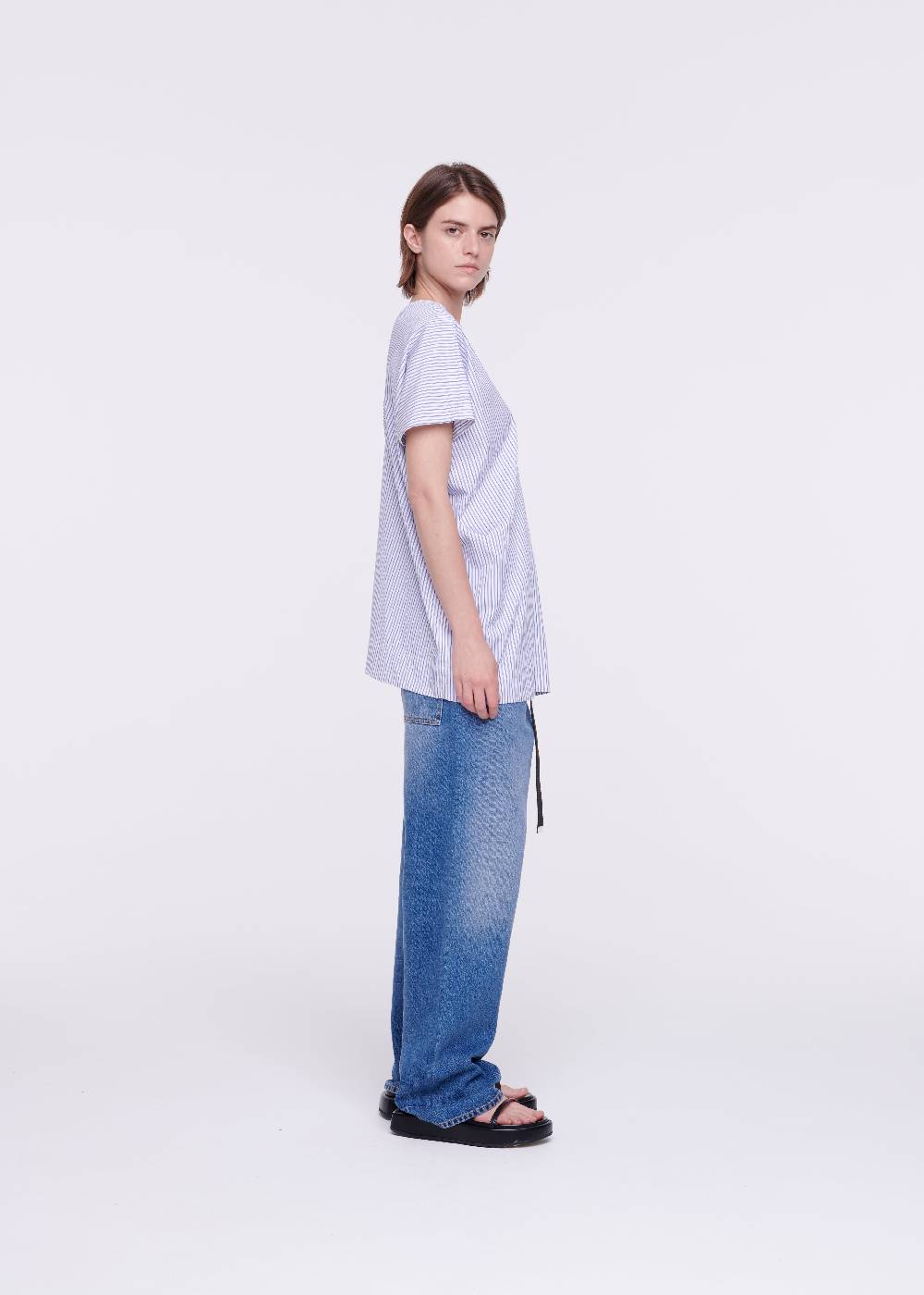 Plan C TOP A RIGHE IN COTONE CON SCOLLO A V Promozione