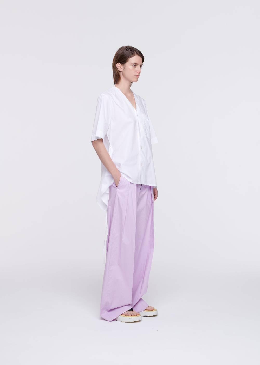 Plan C CAMICIA DI COTONE BIANCO CON STRASCICO Negozi Online