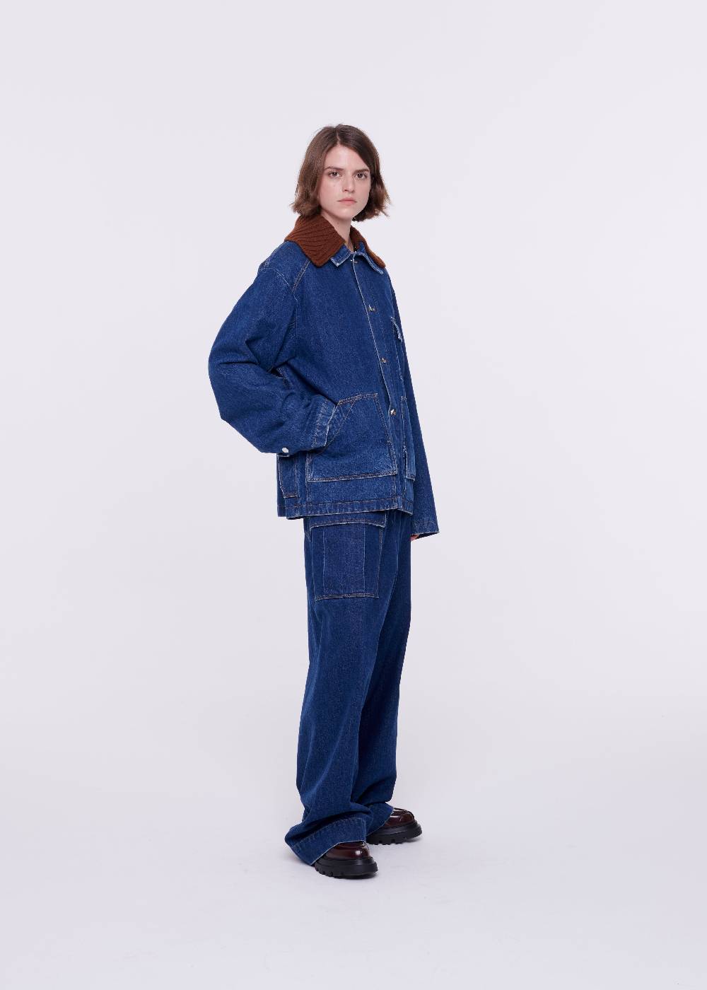 Plan C GIACCA IN DENIM CON COLLETTO IN MAGLIA REMOVIBILE 2025