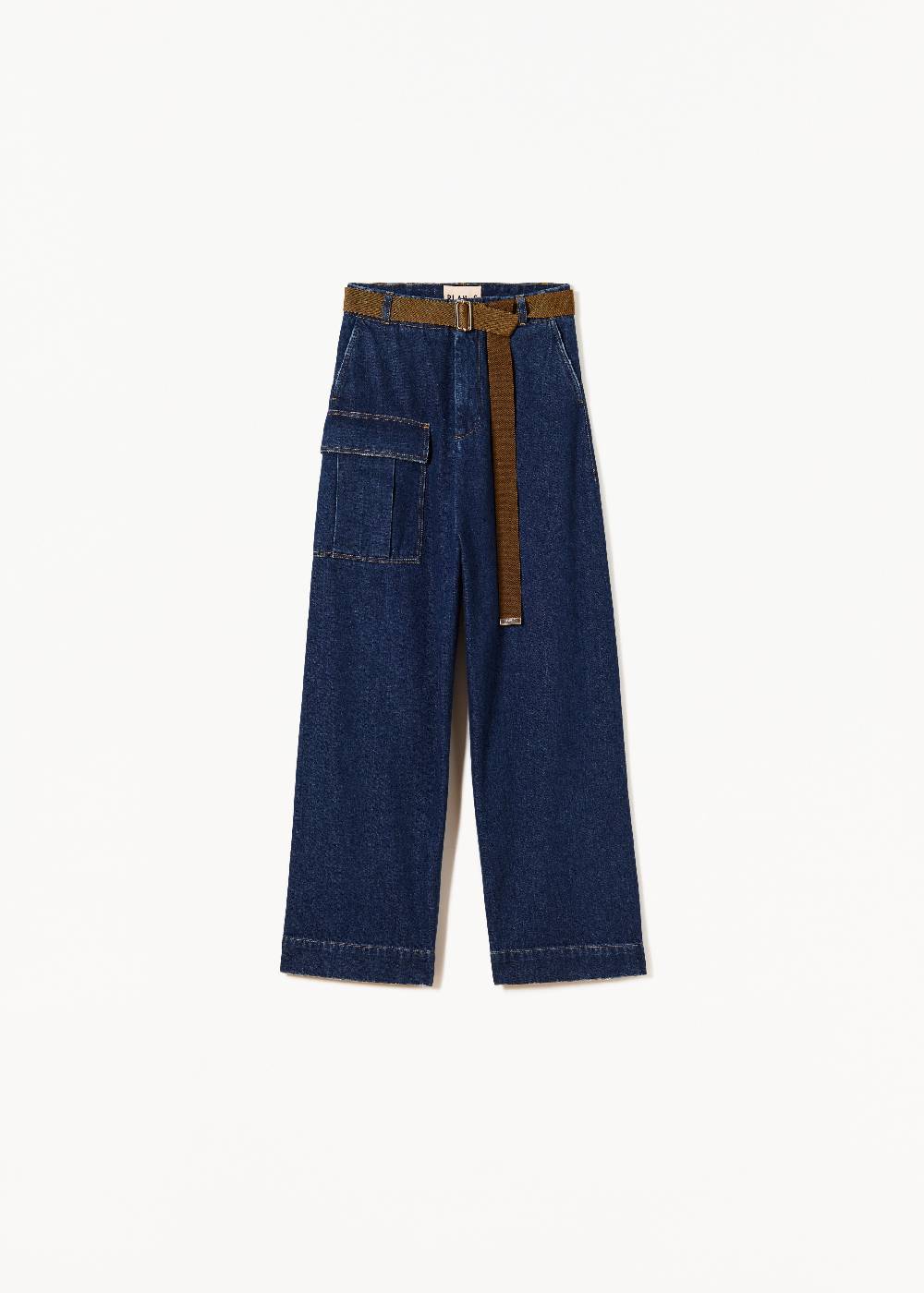 Plan C JEANS A GAMBA AMPIA CON CINTURA MARRONE In Linea