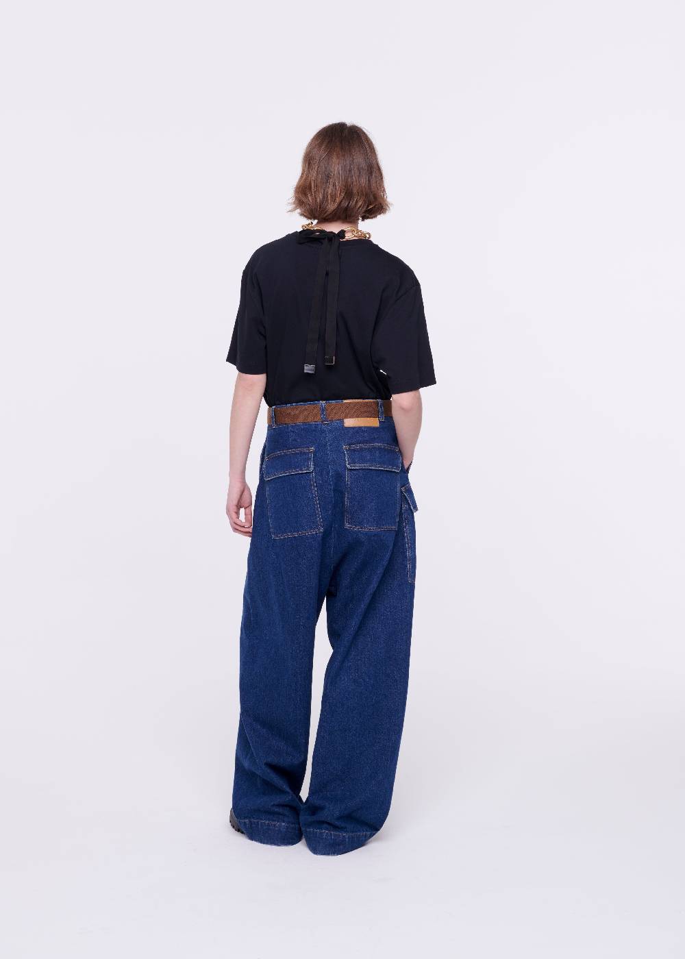 Plan C JEANS A GAMBA AMPIA CON CINTURA MARRONE In Linea