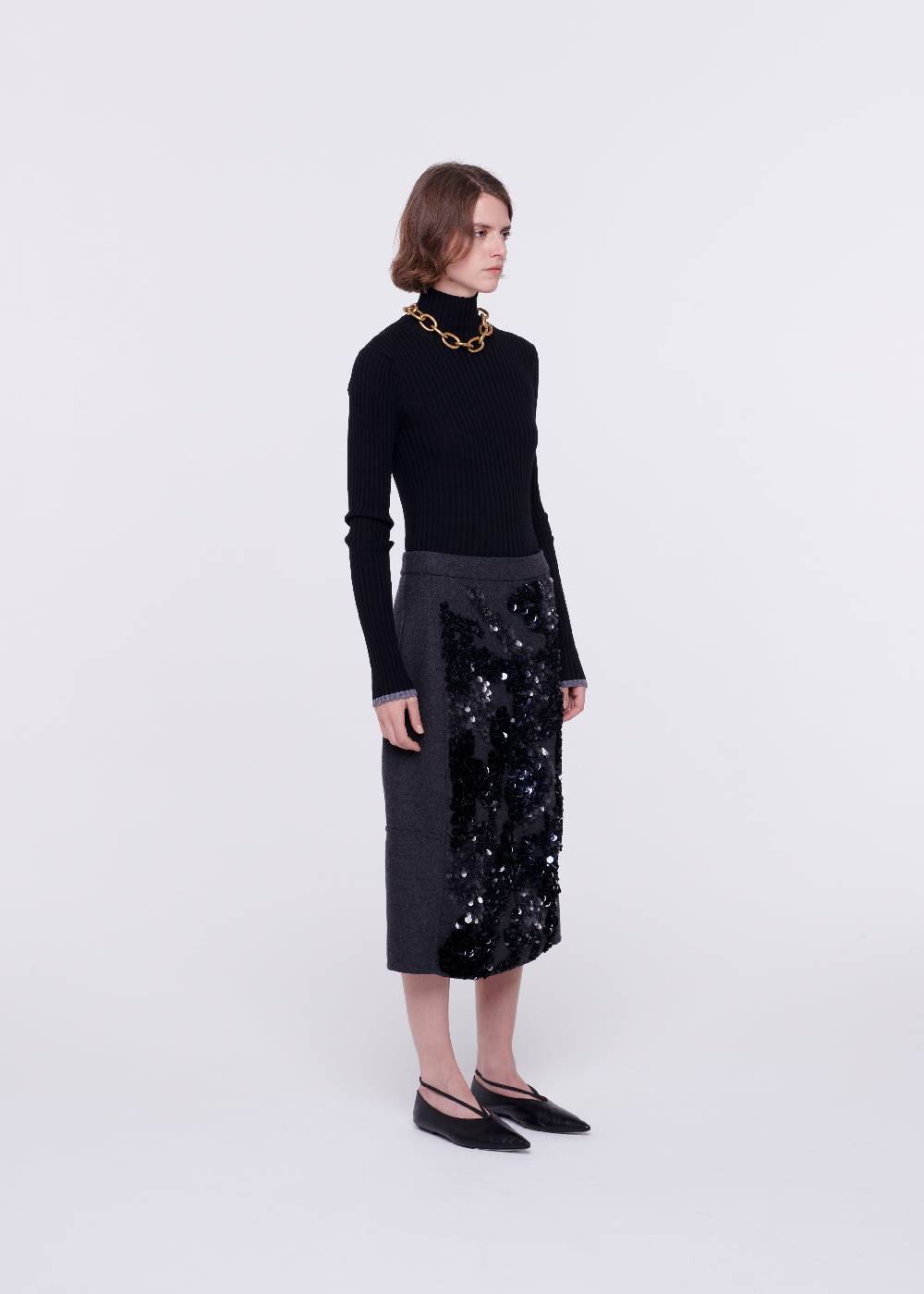 Plan C GONNA MIDI DI LANA CON PAILLETTES In Vendita