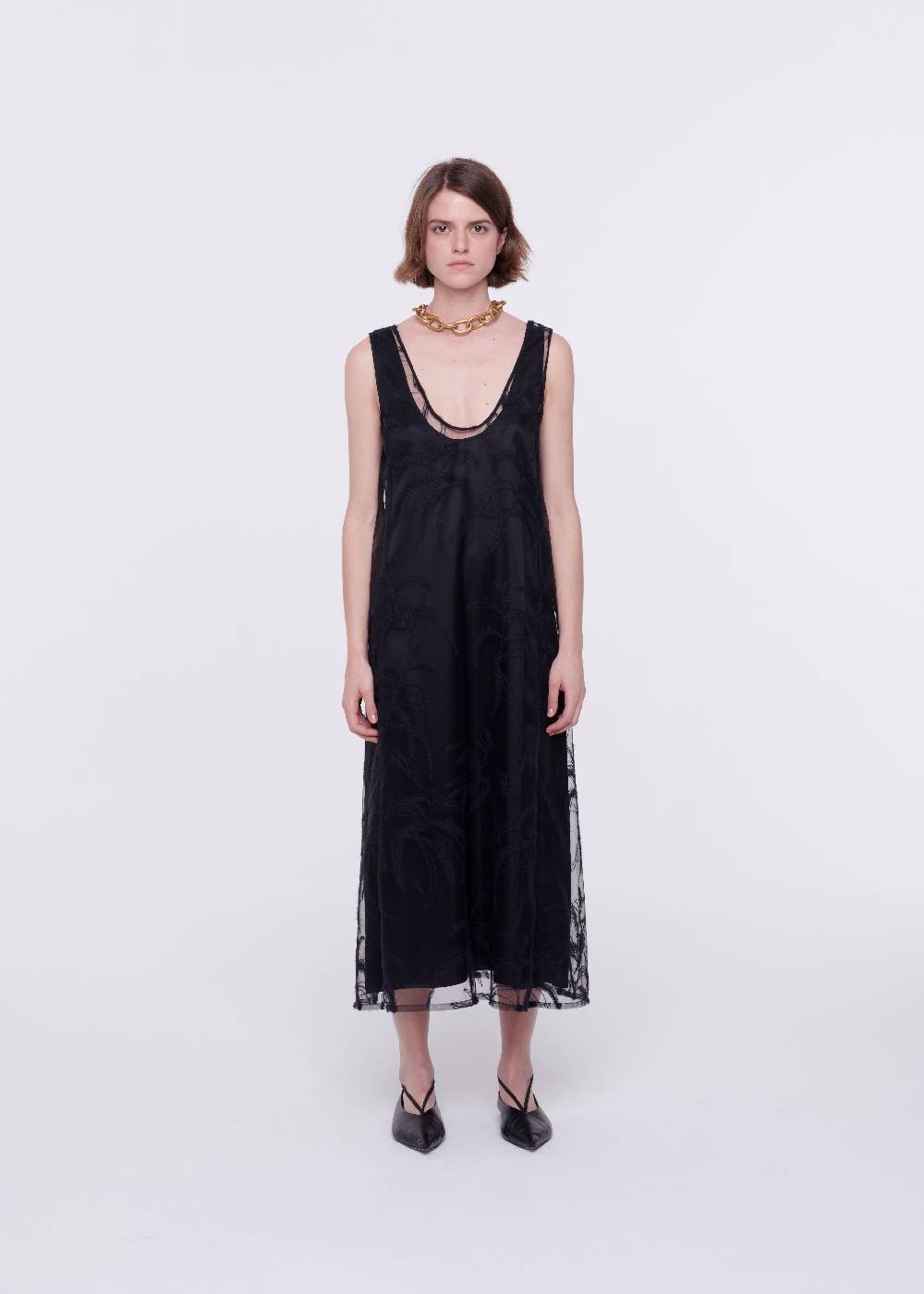 Plan C ABITO MIDI NERO IN TULLE RICAMATO Vendite Flash