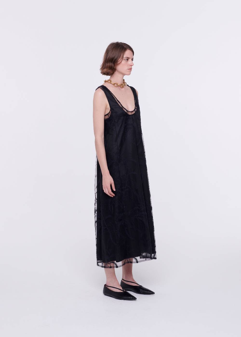 Plan C ABITO MIDI NERO IN TULLE RICAMATO Vendite Flash
