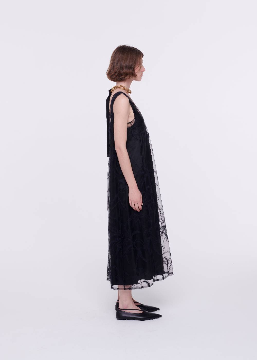 Plan C ABITO MIDI NERO IN TULLE RICAMATO Vendite Flash