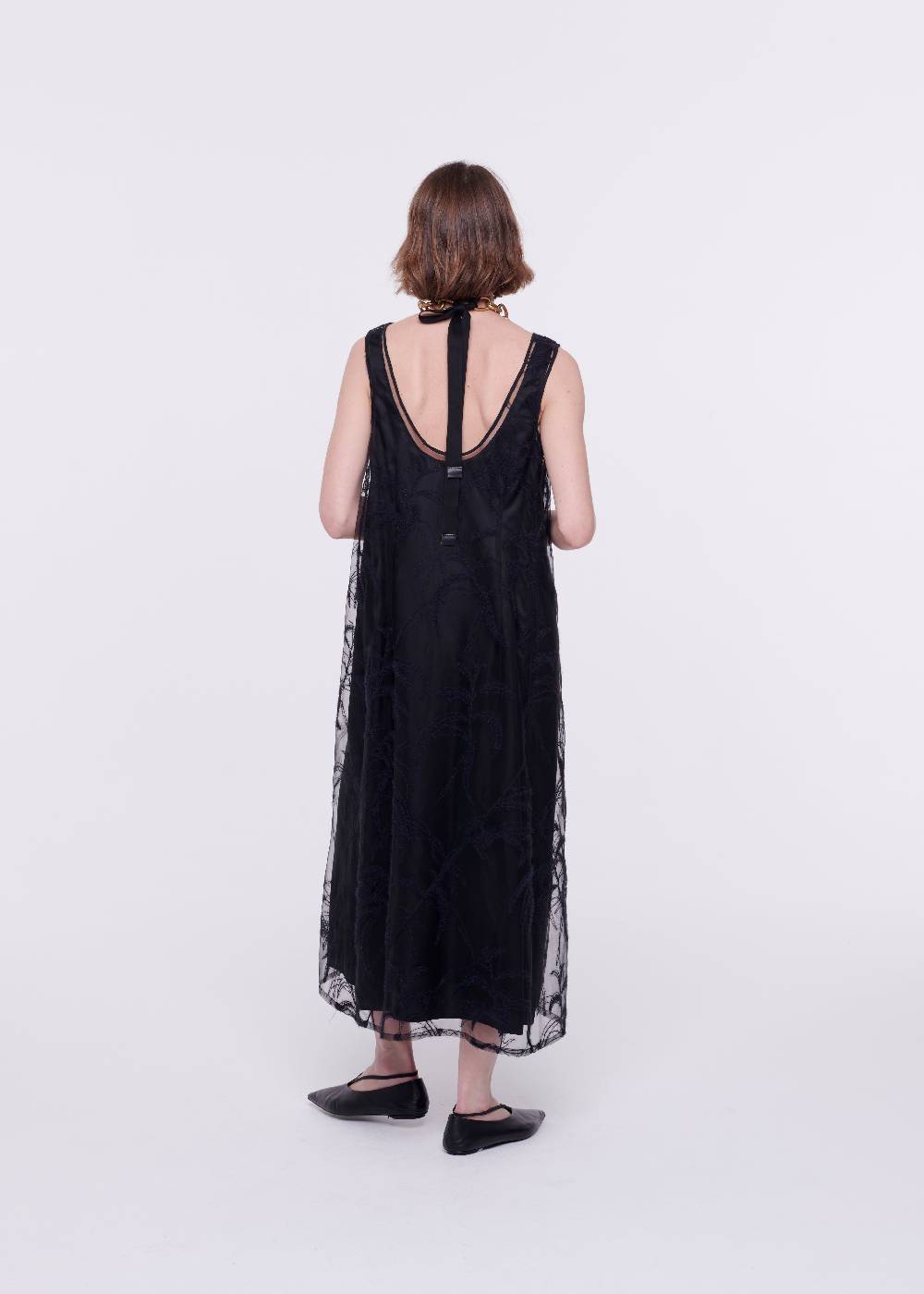 Plan C ABITO MIDI NERO IN TULLE RICAMATO Vendite Flash
