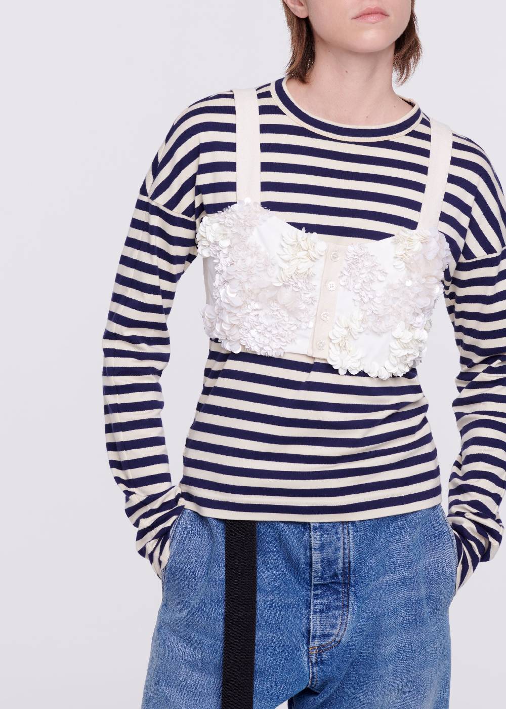 Plan C TOP A BUSTINO CON PAILLETTES COLOR CREMA Nuova