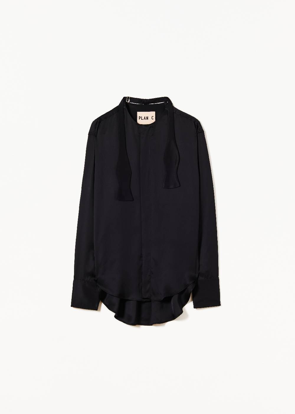 Plan C CAMICIA NERA IN RASO CON PAPILLON Italia